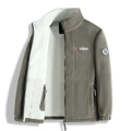 Outdoor heren fleecejas in grijsgroen met een warme witte imitatie schapenvacht - XS / Khaki