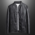 Slim fit zwart PU-lederen motorjack voor heren met een klassiek opstaand kraagontwerp - M / Top (923) / Zwart