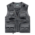 Gilet multitasche da uomo grigio scuro per outdoor con scollo a V e rete traspirante - M / Grigio