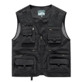 Gilet da pesca nero da uomo con tasche multiple e fodera in mesh per escursioni outdoor - S / Nero