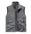 Dark grey multi-pocket outdoor vest with standing collar and breathable mesh lining - S / Gray