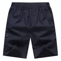 Men's navy blue pure cotton casual shorts with elastic waist and side cargo pockets - XL / Black Blue
