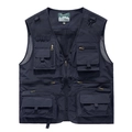 Men's outdoor multi-pocket fishing vest in navy blue color with V-neck design - Dark Blue
