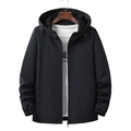 Men's black hooded windbreaker jacket with zipper and elastic cuffs for outdoor casual wear - M / Black