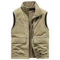 Men's khaki fleece-lined vest with stand collar and large cargo pockets for winter - 3XL / Khaki