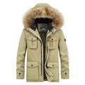 Parka invernale da uomo kaki con cappuccio in pelliccia e fodera in pile caldo - M / Cachi
