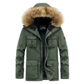 Parka invernale da uomo verde oliva con cappuccio in pelliccia e fodera in pile - M / Verde Militare