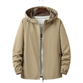 Men's khaki hooded windbreaker jacket with waterproof fabric and breathable mesh lining - M / Khaki
