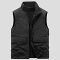 Men's black reversible fleece-lined vest with stand collar and large utility pockets - 3XL / Black