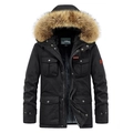 Parka invernale da uomo nero con cappuccio in pelliccia e fodera in pile calda - M / Nero