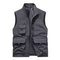 Gilet de plein air gris foncé avec col montant, poches multiples et doublure mesh - M / Gris