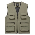 Gilet multitasche da uomo verde oliva con fodera in rete e chiusura lampo con scollo a V - S / Cachi