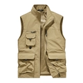 Gilet tactique kaki pour homme avec plusieurs poches col montant et doublure filet - M / Kaki