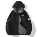 Giacca da uomo in pile con cappuccio nero e grigio scuro in caldo pile polare - S / Nero