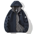 Felpa con cappuccio in pile blu scuro da uomo con fodera calda e toppe decorative - S / Blu