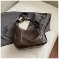 Retro dark brown large tote bag in oily leather finish with silver zipper details - Coffee without Pendant