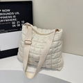 Chic beige quilted cloud shoulder bag with wide adjustable strap and gold hardware accents - No Pendant / Off White