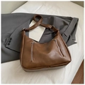 Brown vintage hobo shoulder bag with double zipper detail and adjustable strap - Brown No Pendant