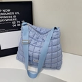 Light blue quilted puffer tote bag with adjustable shoulder strap and MULAIDI logo - No Pendant / Blue