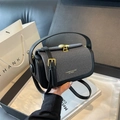 Borsa a scatola vintage chic in pelle nera e tessuto a spina di pesce con fibbia - Nero
