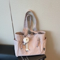Minimalist light purple nylon tote bag with dual shoulder straps and monster pendant - Pink with Pendant