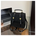 Detail of a black leopard print backpack featuring golden hardware and leather handles - One Size / Black