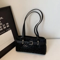 Leopard print underarm shoulder bag with black leather straps and silver buckle detail - Black