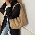 Minimalist large capacity nylon hobo shoulder bag in khaki for daily casual style - Khaki