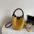 Bright yellow matte bucket bag in premium suede with black handles for women - Yellow Without Pendant