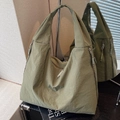Grass green large capacity nylon tote bag with multi-zipper pockets and wrinkled texture - Green
