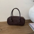 Borsa Boston vintage in pelle scamosciata marrone scuro con manici a sfera su legno - Marrone senza ciondoli