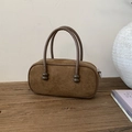 Borsa Boston vintage in pelle opaca marrone scuro con dettagli sferici sui manici - Marrone senza ciondoli