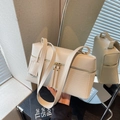 Bolso bandolera beige crema en cuero y tejido trenzado con doble cremallera - Blanco Roto