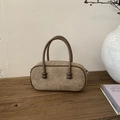 Borsa Boston retrò in camoscio marrone chiaro con doppi manici in pelle e rifiniture - Cachi (Senza Ciondolo)