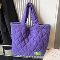 Chic purple corduroy quilted tote bag with MISU green label and ruched handle - Purple