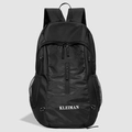 Détail du tissu en nylon imperméable haute densité et logo KLEIMAN sur sac à dos noir - Noir