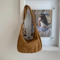 Borsa hobo in camoscio marrone capiente con ciondolo vintage in perline - Marrone Palma Con Ciondolo