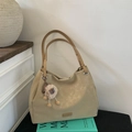 Sac fourre-tout beige en daim avec charm mouton et longues anses pour femmes - Gris Abricot (Avec Pendentif)