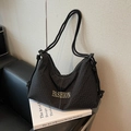Black checkered shoulder bag with rope strap and FASHION print detail - Black