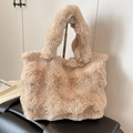 Fuzzy beige faux fur tote bag with wide handles and large capacity for autumn/winter - Mustard Yellow