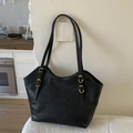 Minimalistische schwarze Shopper-Tasche aus Kunstleder mit schmalen Schulterriemen - Schwarz ohne Anhänger