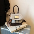 Retro grey fabric and brown patent leather mini backpack with gold hardware - With Charm / Gray