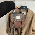 Sacoche vintage en denim gris avec détails en cuir marron et sangles à boucles - Noir