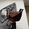 Deep brown crescent saddle bag in suede and faux leather with silver zipper details - Coffee