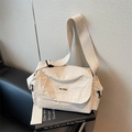 Minimalist beige nylon crossbody tote bag with wide strap and brand leather label - Off White