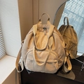 Versatile beige nylon tote backpack for women with large capacity and dual-handle design - Khaki