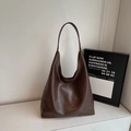 Minimalist vintage dark brown leather tote bag with long single handle for women - Coffee without Pendant