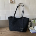 Minimalist black matte faux suede tote bag with large capacity and slim shoulder straps - Black