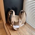 Vintage khaki crescent underarm bag with silver eyelets and a wide shoulder strap - Khaki (With Charm)