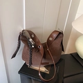 Vintage brown hobo bag with wide eyelet strap and artistic beaded charm detail - Coffee (With Pendant)